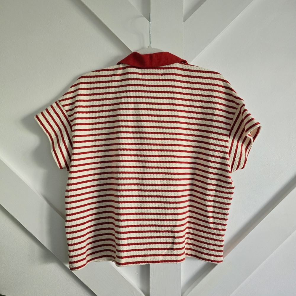 Madewell Polo Shirt Women Small Red NWT Knit Striped Short Sleeve Top - Picture 6 of 6